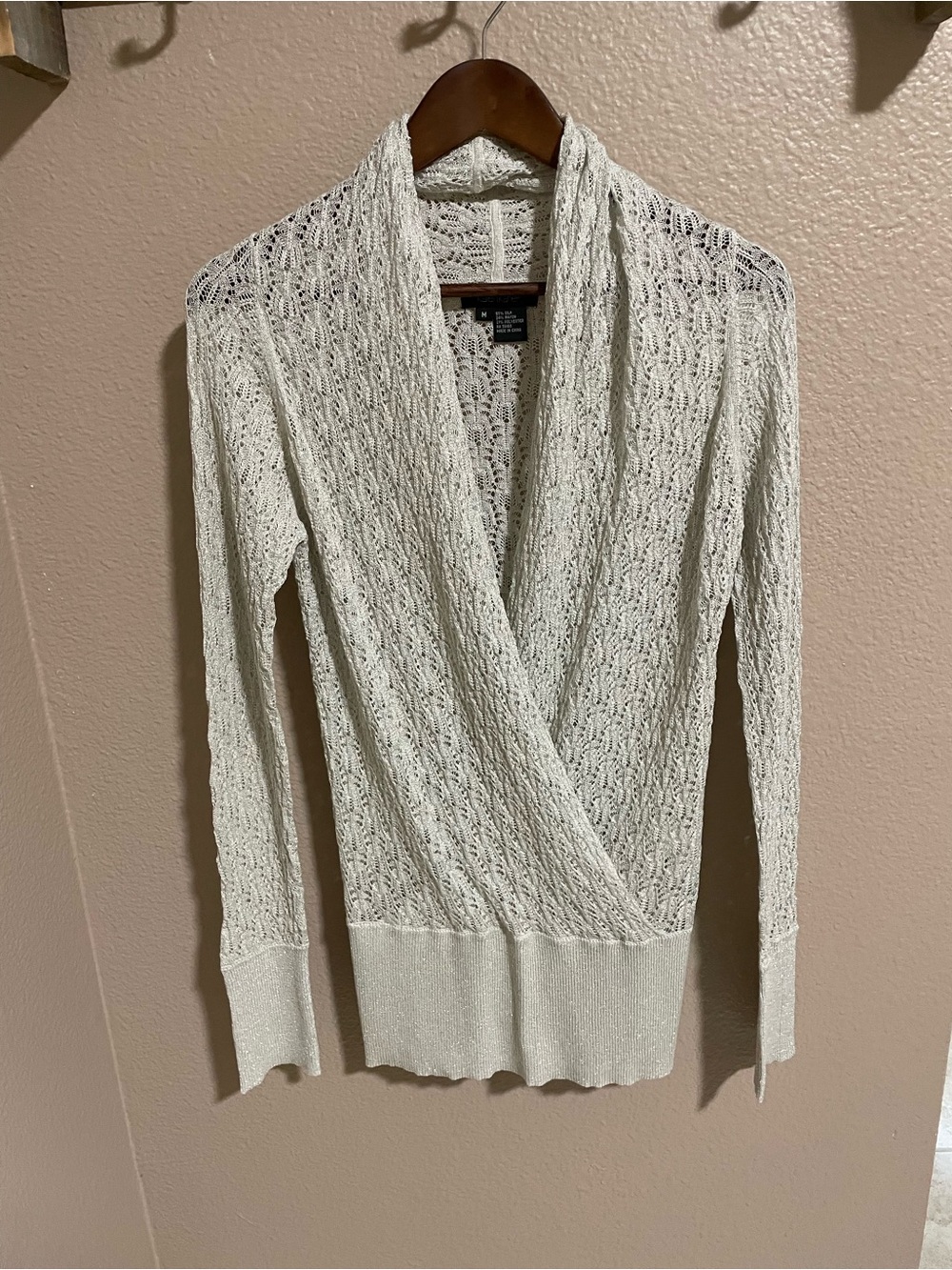 Karen Kane Cream Open-Weave V‑Neck Wrap Sweater